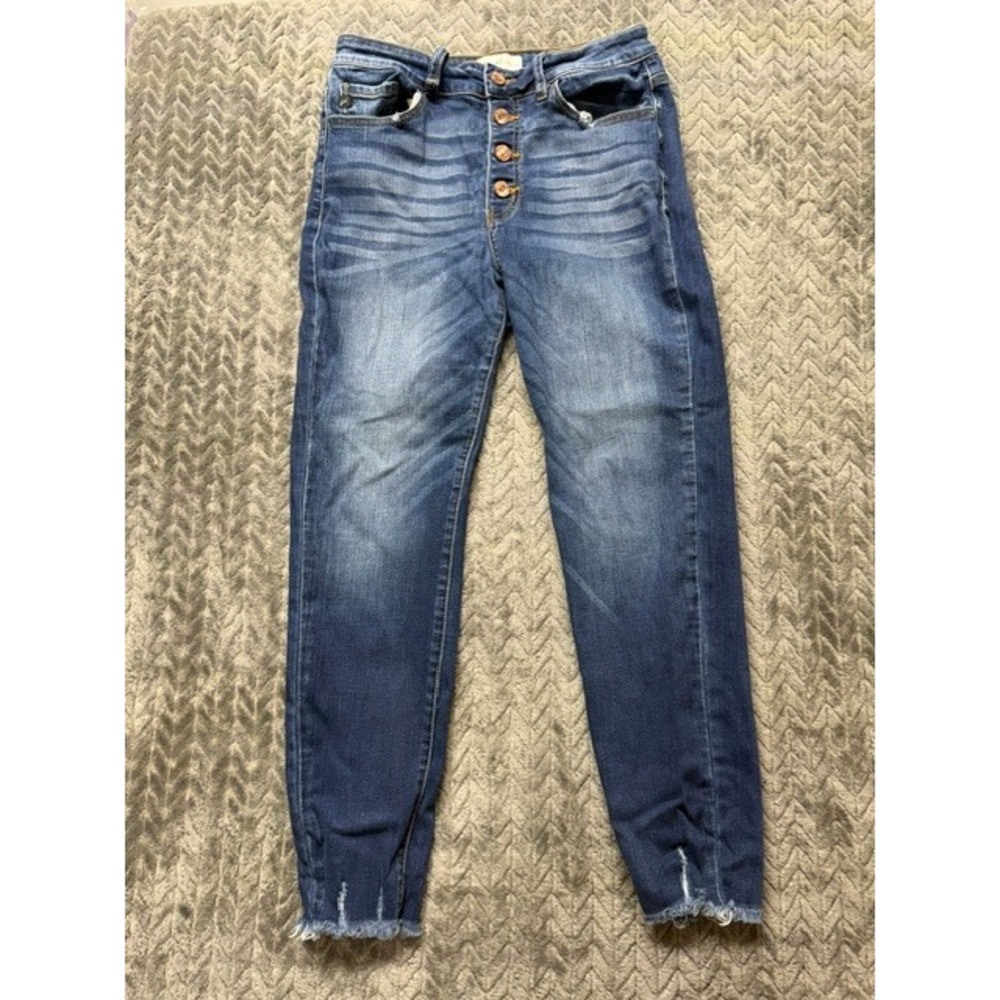 KanCan High Rise Skinny Jeans Medium Wash Distressed Raw Hem Size 11/29 0550